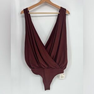 Free People Burgundy Bodysuit Scoop Neck Tank Sleeveless New with Tag